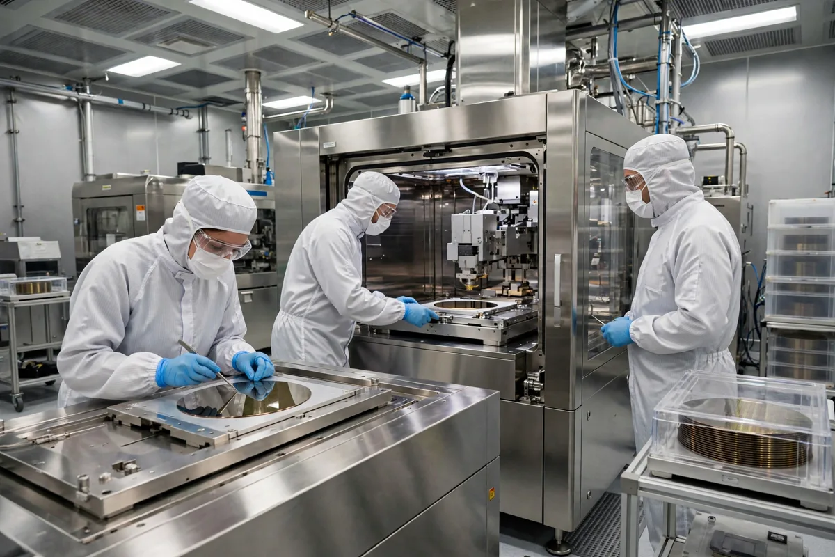 Semiconductor cleanroom mein silicon wafer machines par kaam karte engineers